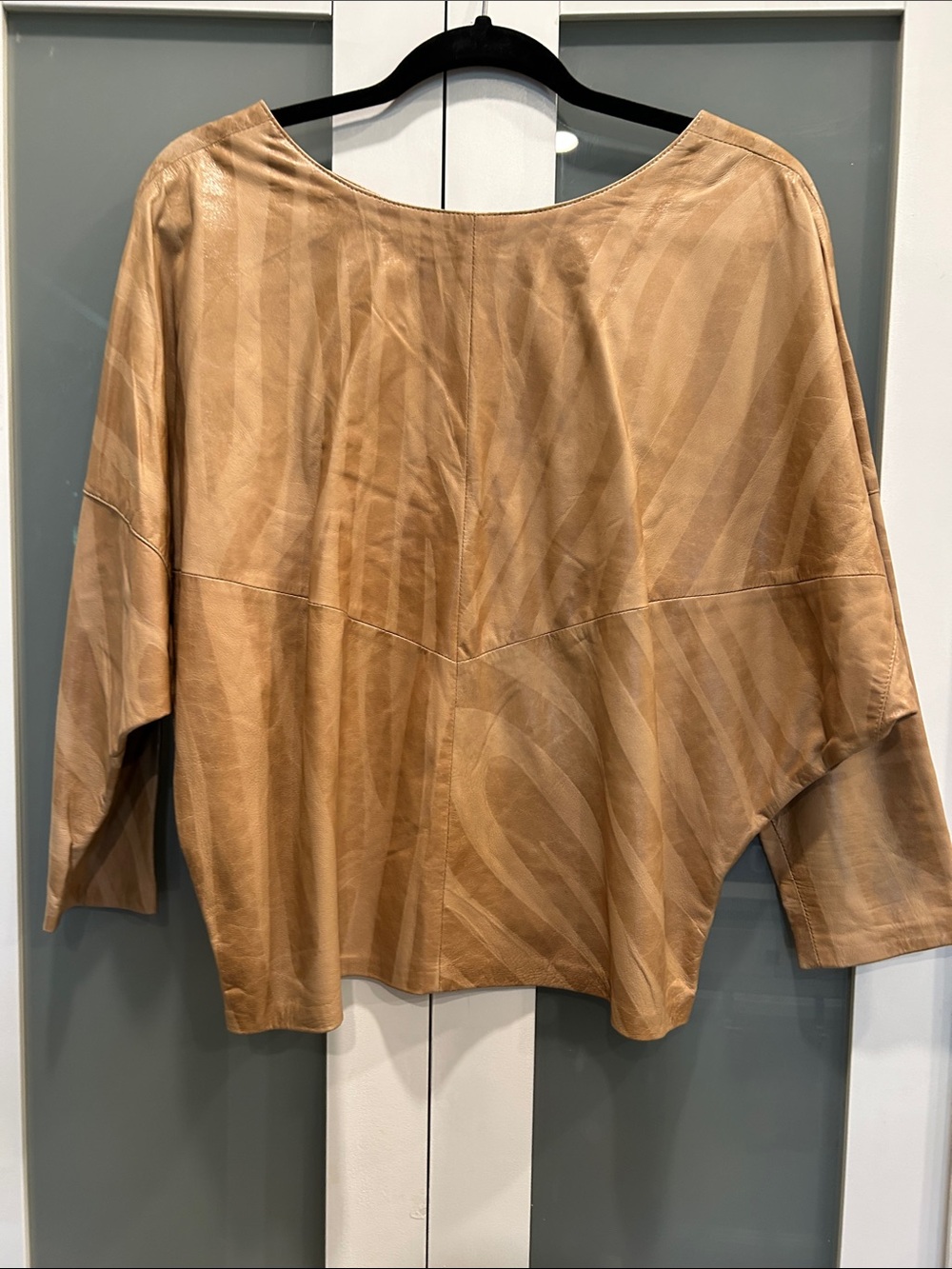 Lillie Rubin Camel Brown Leather Pleated Top